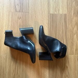 H&M Women's Black Leather Ankle Boots with Block Heel